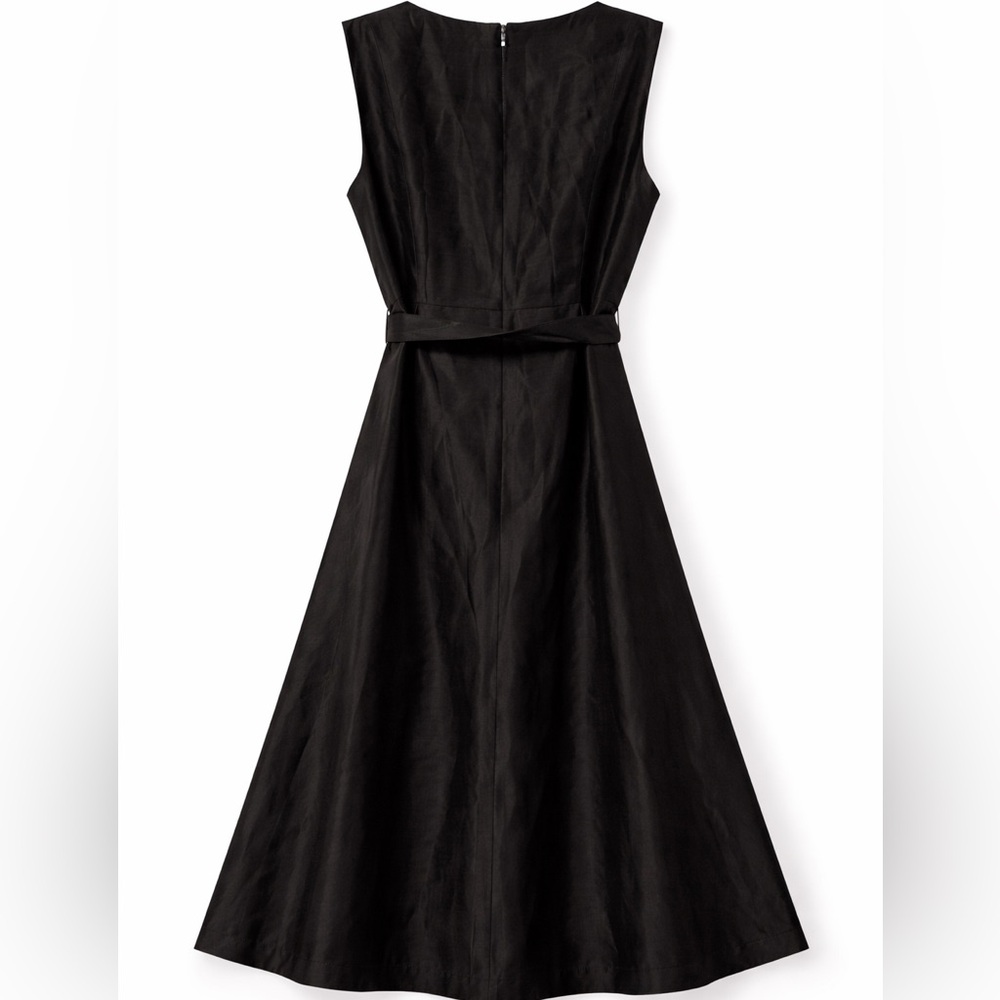 Anthropologie Black Luxury Midi Dress Size 8 Tie Waist Cocktail Party Quillaree - Picture 8 of 9